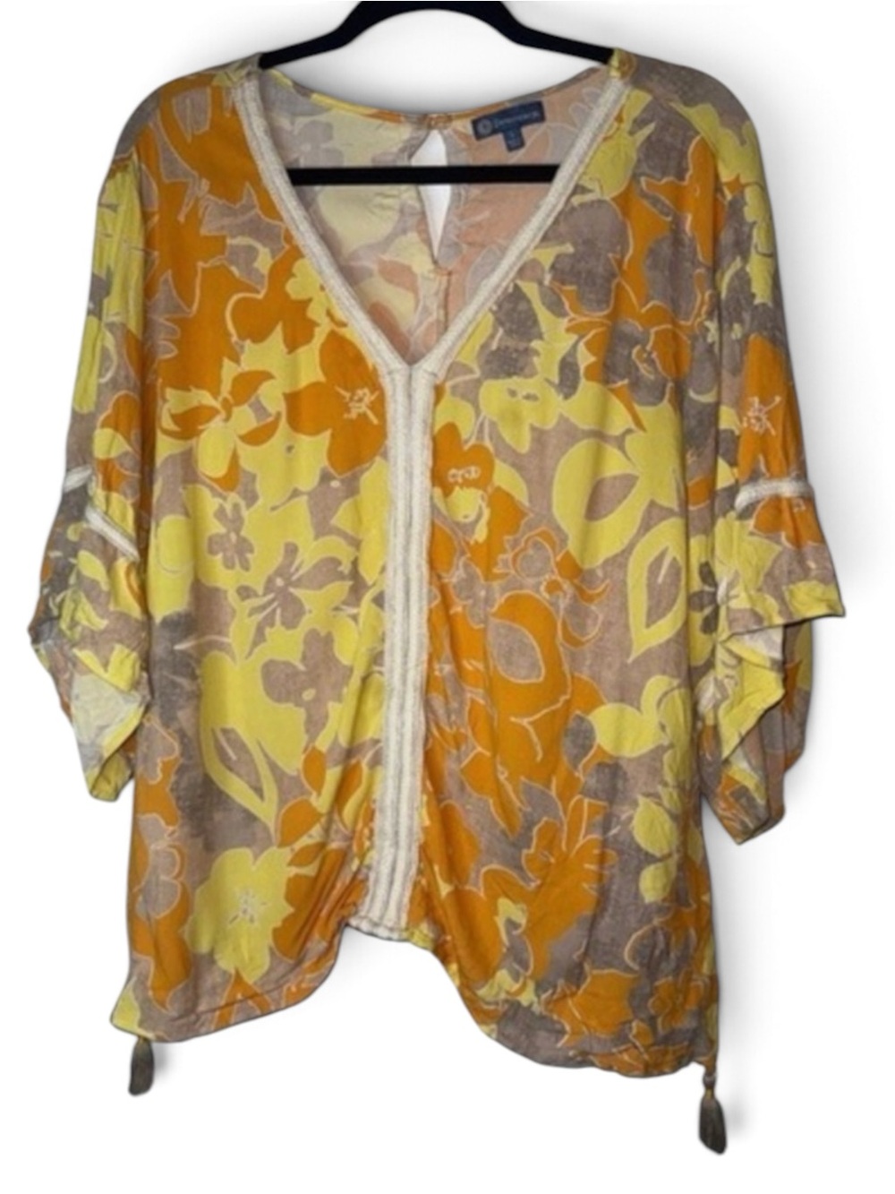 Democracy orange and yellow boho big sleeve top boho hippie style size large‎